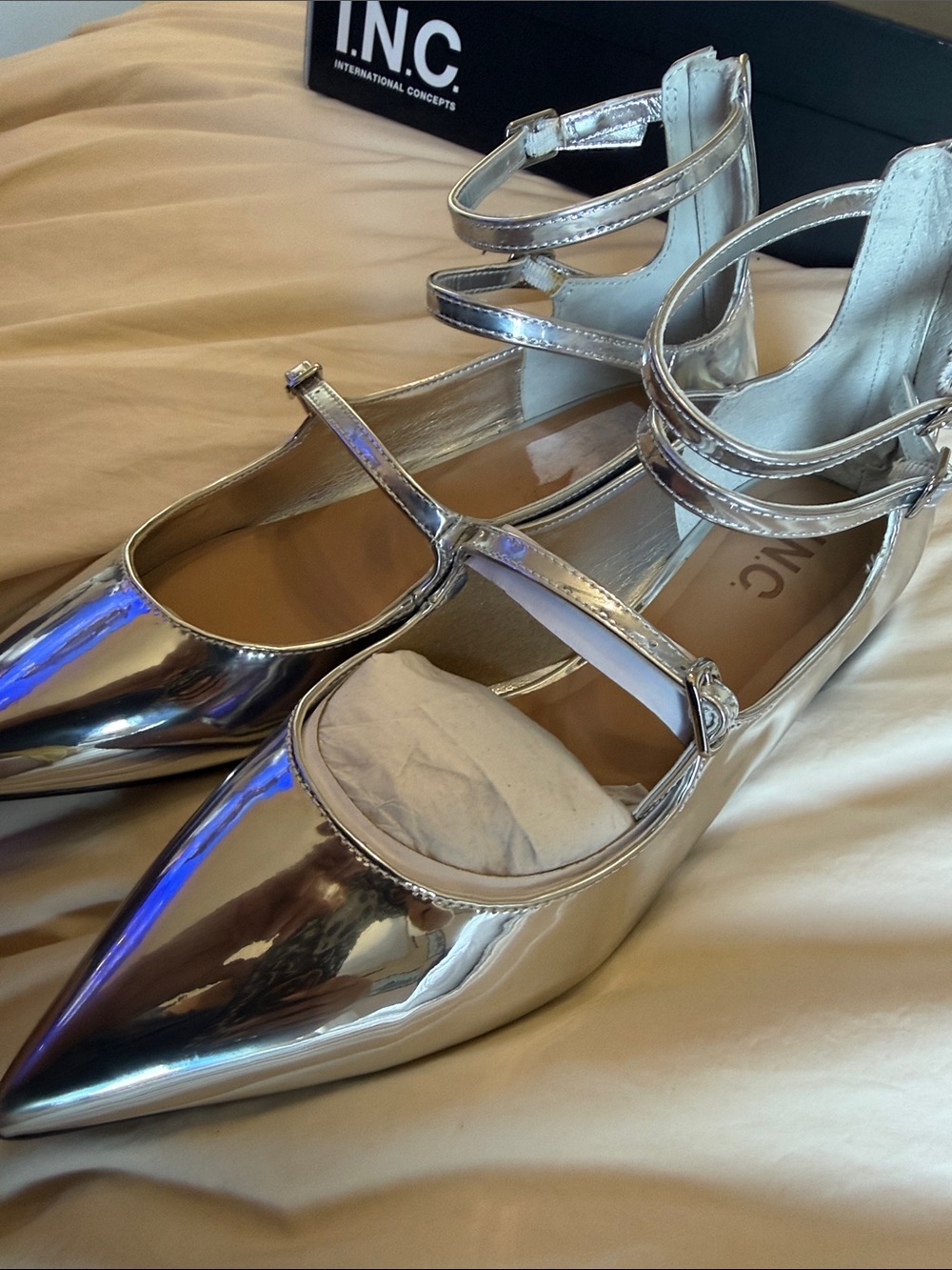 I.N.C. International Concepts Valanp Metallic Silver Pointed Triple-Strap Flat - Picture 4 of 11